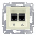 29508 Розетка компьютерная RJ45х2 категория 5e в рамку кремовый Sedna SDN4400147