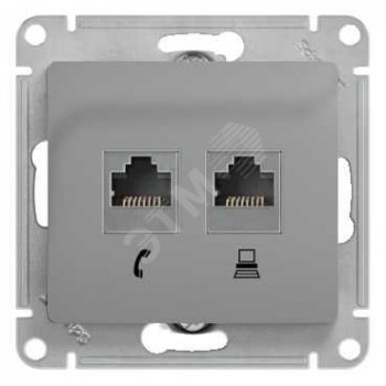 32774 Розетка двойная компьютерная RJ45 + RJ45 кат.5E механизм алюминий GLOSSA GSL000385KK