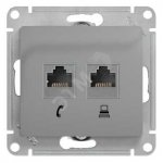 32774 Розетка двойная компьютерная RJ45 + RJ45 кат.5E механизм алюминий GLOSSA GSL000385KK