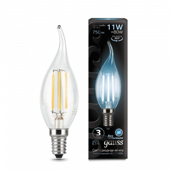 37668 Лампа LED Filament Свеча на ветру E14 11W 750lm 4100K Gauss