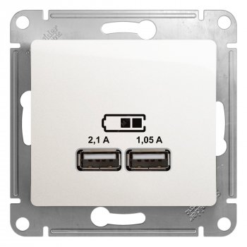 33818 Розетка USB 5В/2100мА 2х5В/1050мА механизм перламутр GLOSSA GSL000633