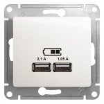 33818 Розетка USB 5В/2100мА 2х5В/1050мА механизм перламутр GLOSSA GSL000633