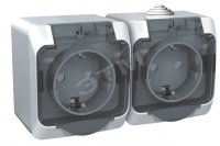 32510 Розетка двойная наружная с заземлением с крышкой со шторками IP44 белая ЭТЮД PA16-244B