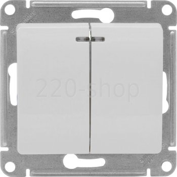 32409 Выключатель двухклавишный с подсветкой в рамку белый сх.5а GLOSSA GSL000153