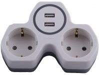 40058 Разветвитель сетевой 2-местный с/з STEKKER ADP16-14-20, 250V, 16A и 2-мя USB выходами на 2, 4А,
