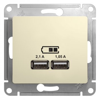 37088 Розетка USB 5В/2100мА 2х5В/1050мА механизм бежевый GLOSSA