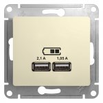 37088 Розетка USB 5В/2100мА 2х5В/1050мА механизм бежевый GLOSSA