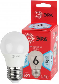 34847 Лампа светодиодная ECO LED P45-6W-840-E27 480 лм нейтральный ЭРА