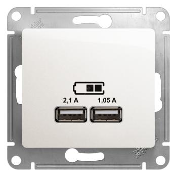 33818 Розетка USB 2-м СП Glossa тип A+A 5В/2100мА 2х5В/1050мА механизм перламутр. SE