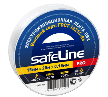 34174 Изолента ПВХ белая 15мм 20м Safeline 9363