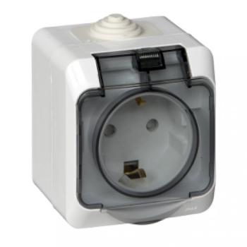 34208 Розетка 1-м ОП Этюд 16А IP44 250В с заземл. защ. шторки с крышкой бел. SE