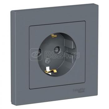 34406 Розетка 1 - м  с/з со шторками скрытой установки грифель