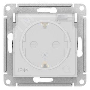 42581 Розетка 1-м СП AtlasDesign Aqua 16А IP44 с заземл. защ. шторки с крышкой механизм бел. SE