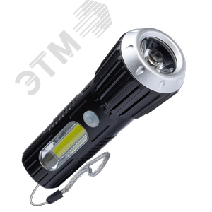 41251 Фонарь ручной аккумуляторный 1Вт LED+2ВтCOB/коллим линза/Li-ion18650 1000mAh/ABS-пл/USBшнур, К