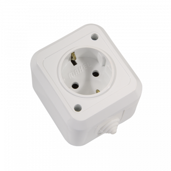 0157 Розетка с заземлением белая в сборе брызгозащищенная IP44 Makel 18308