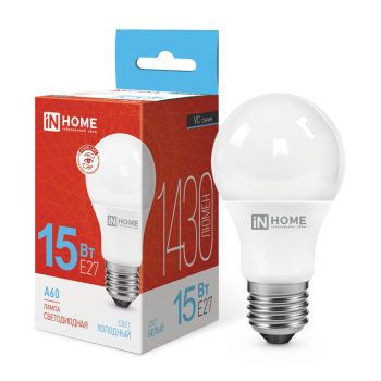 43470 Лампа светодиодная LED-A60-VC 15Вт грушевидная 6500К холод. бел. E27 1430лм 230В IN HOM