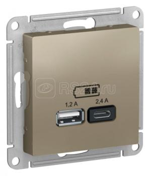 42693 Розетка USB AtlasDesign тип A+C 5В/2.4А 2х5В/1.2А механизм шампань SE