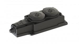 42902 Колодка ОУ двойная 2гн. с загл. каучук 2P+PE 1x16A 220-240V IP54 черн. NE-AD