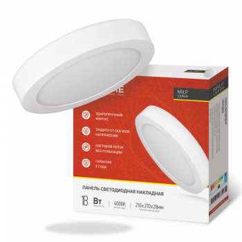 39489 Панель светодиодная накладная круглая NRLP 18Вт 230В 4000К 1260лм 210мм белая IP40 IN HOME