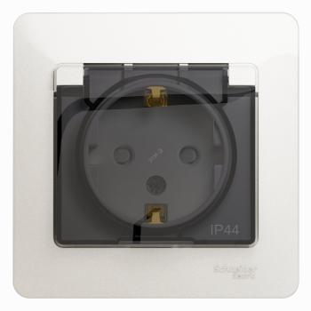 39504 Розетка 1-м СП Glossa 16А IP44 с заземл. защ. шторки с крышкой в сборе перламутр. SE