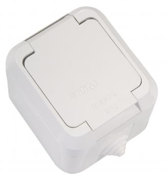 3186 Розетка с крышкой и заземлением белая в сборе брызгозащищенная IP44 Makel 18304