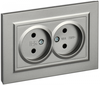 42538 BRITE Розетка 2-местная без заземления без защитных шторок 10А в сборе РС12-2-БрС сталь IEK
