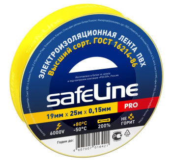 39326 Изолента ПВХ желтая 19мм 25м Safeline 12127