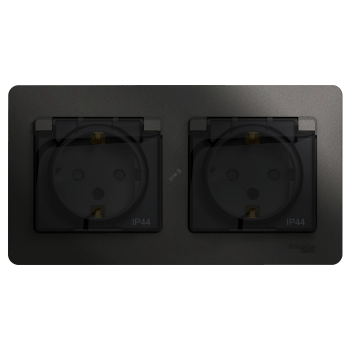 39738 Розетка 2-м СП 2мод. Glossa 16А IP44 с заземл. защ. шторки в сборе антрацит SE