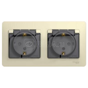 39740 Розетка 2-м СП 2мод. Glossa 16А IP44 с заземл. защ. шторки в сборе бежевый SE