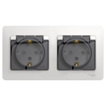 39741 Розетка 2-м СП 2мод. Glossa 16А IP44 с заземл. защ. шторки в сборе белый SE