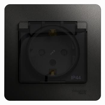 39742 Розетка 1-м СП 1мод. Glossa 16А IP44 с заземл. защ. шторки с крышкой в сборе антрацит SE
