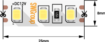 39027 Лента светодиодная стандарт 2835, 120 LED/м, 9, 6 Вт/м, 12В , IP20, Цвет: Холодный белый 3М