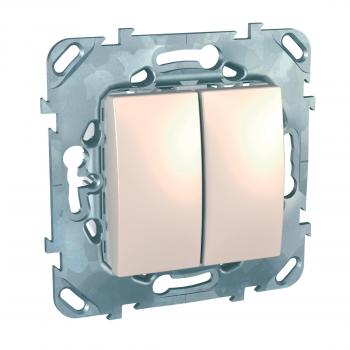 25769 Выключатель двухклавишный в рамку кремовый Unica U5.211.25ZD