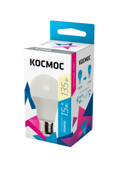 40743 Лампа светодиодная LED 15Вт 220В Е27 D60х108 3000 теплый A60 Космос