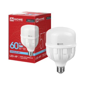 43584 Лампа светодиодная LED-HP-PRO 60Вт 230В E27 с адаптером Е40 6500К 5700Лм IN HOME