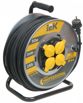 38644 Катушка УК50 на мет. с термозащитой 4 места 2P+PE/50м КГ 3х1, 5мм2 IP44 PROFESSIONAL IEK