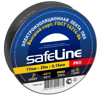 28780 Изолента ПВХ черная 19мм 25м Safeline 9372