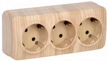 41297 Розетка трехместная для открытой установки РС23-3-ХС с заземлением 16А GLORY сосна IEK