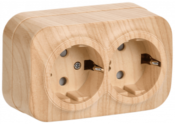 41298 Розетка двухместная для открытой установки РСш22-3-ХС с з/к и защитной шторкой 16А GLORY сосна