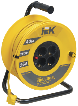 37042 Удлинитель катушка УК40 с термозащитой 4 места 2P+PE/40м 3х1, 5мм2 INDUSTRIAL IEK