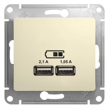 37088 Розетка USB 2-м СП Glossa тип A+A 5В/2.1А 2х5В/1.05А механизм бежевый SE
