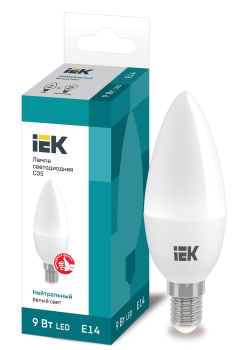 37454 Лампа светодиодная C35 свеча 9Вт 230В 4000К E14 IEK