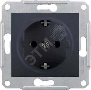 29510 Розетка с заземлением без шторок в рамку графит Sedna SDN3000570