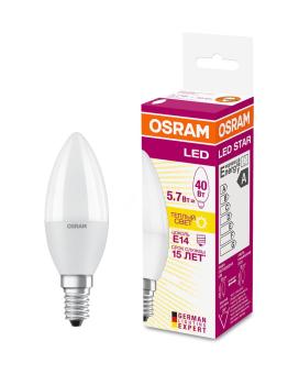 38289 Лампа светодиодная LED 5.7Вт E14 LS CLB40 теплый, матовая свеча Osram