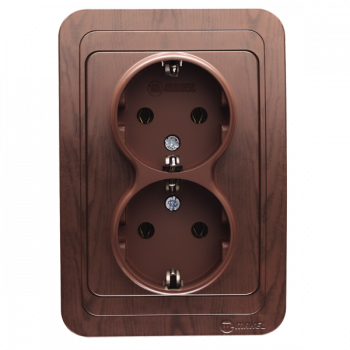 6655 Розетка двойная с заземлением орех Mimoza Makel 24082