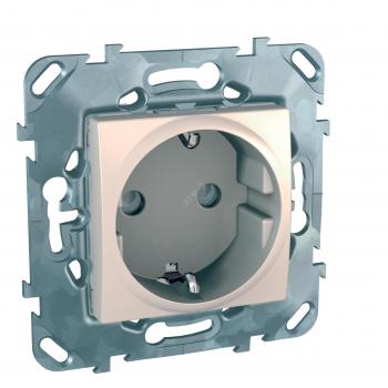 24445 Розетка в рамку c заземлением со шторками винтовые зажимы кремовый Unica MGU5.037.25ZD