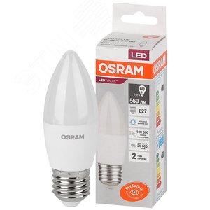 43793 Лампа светодиодная свеча LED 7 Вт E27 6500К 560Лм 220 В (замена 60Вт) OSRAM