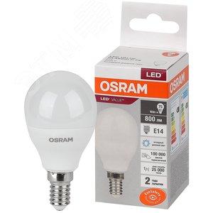43808 Лампа светодиодная LED 10 Вт E14 6500К 800Лм шарик 220 В (замена 75Вт) OSRAM