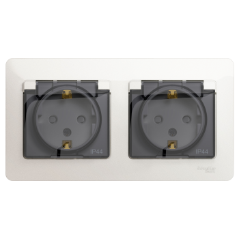 39734 Розетка 2-м СП 2мод. Glossa 16А IP44 с заземл. защ. шторки в сборе перламутр. SE