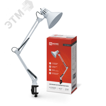 43828 Светильник настольный СНС 13Б 60Вт E27 230В под лампу на струбцине бел. (кор.) IN HOME